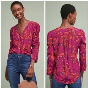 Anthropologie Maeve Jourdain Runa 3/4 Sleeve Length Button Up Blouse Size M